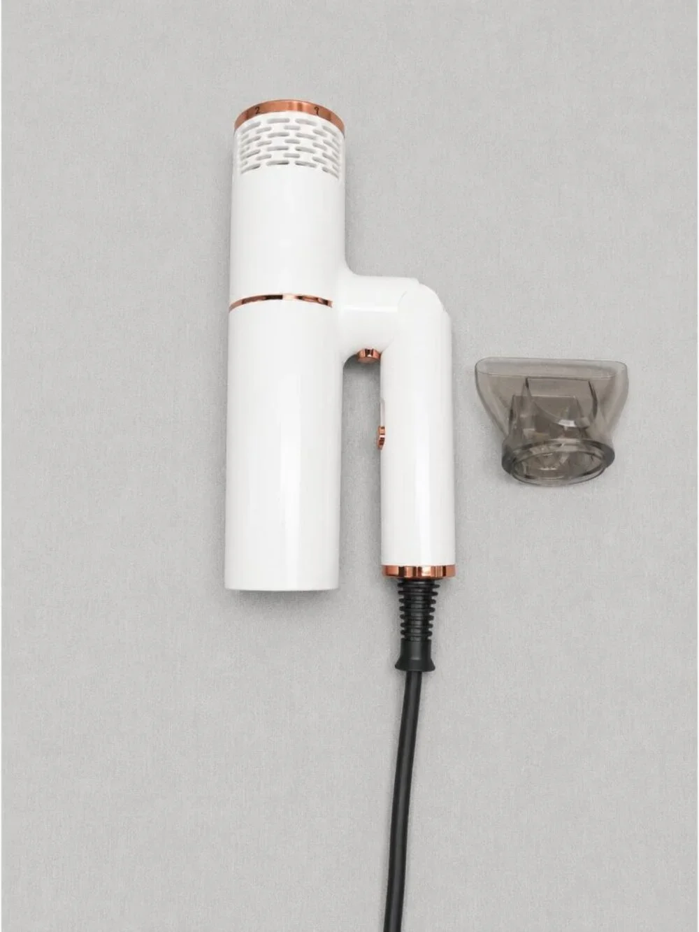 Portable Folding Hair Dryer White Rose Gold Compact Quick Dry w/ Attachment